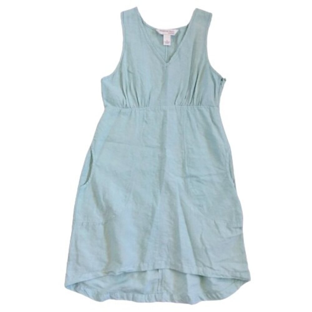 Freedom Trail by Kyodan Linen Blend Dress Size M Mint Green V Neck Pockets